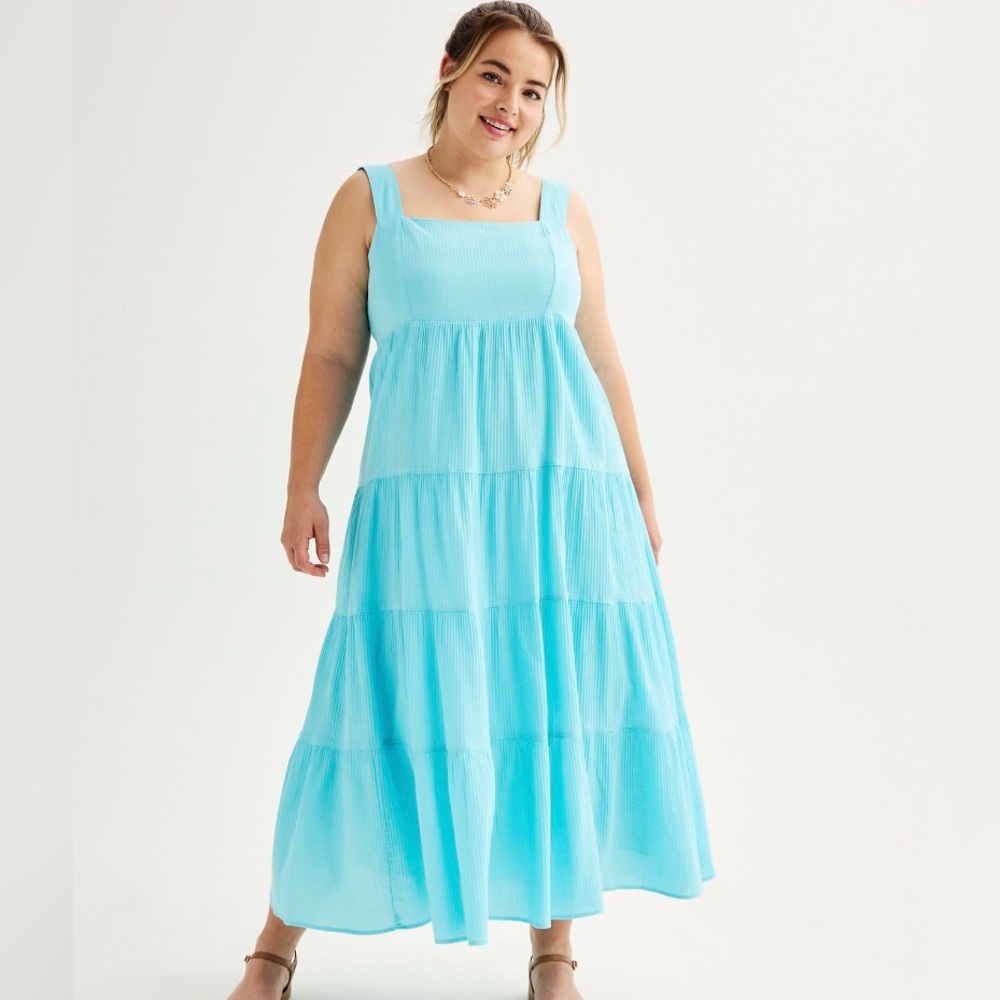 SO Tiered Flowing Dress 2X NWT Aqua Blue